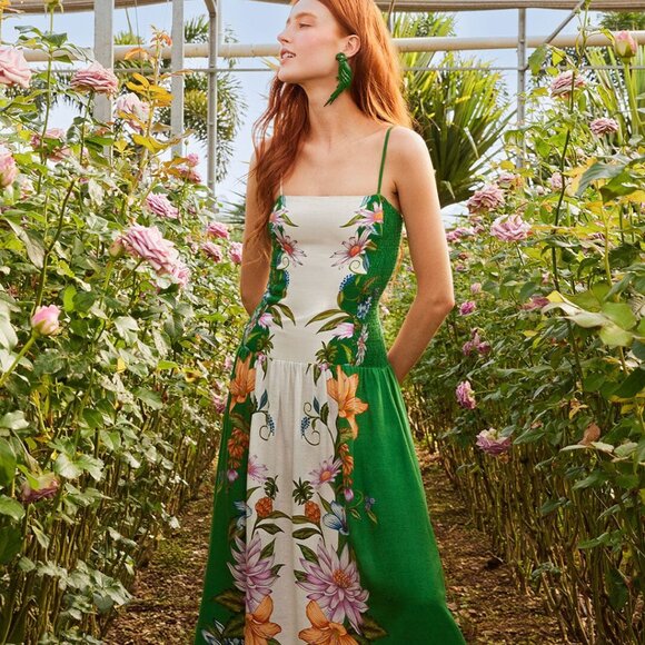 FARM Rio Dresses & Skirts - Off-White Sweet Bloom Dreamscape LENZING™ ECOVERO™ Euroflax™ Midi Dress